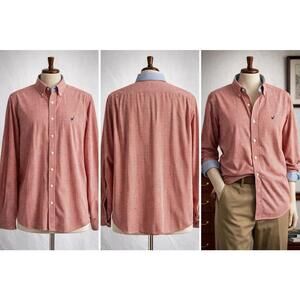 Y2K Nautica Men’s Long Sleeve check Shirt Size 16 34/35 Button Front 100% Cotton